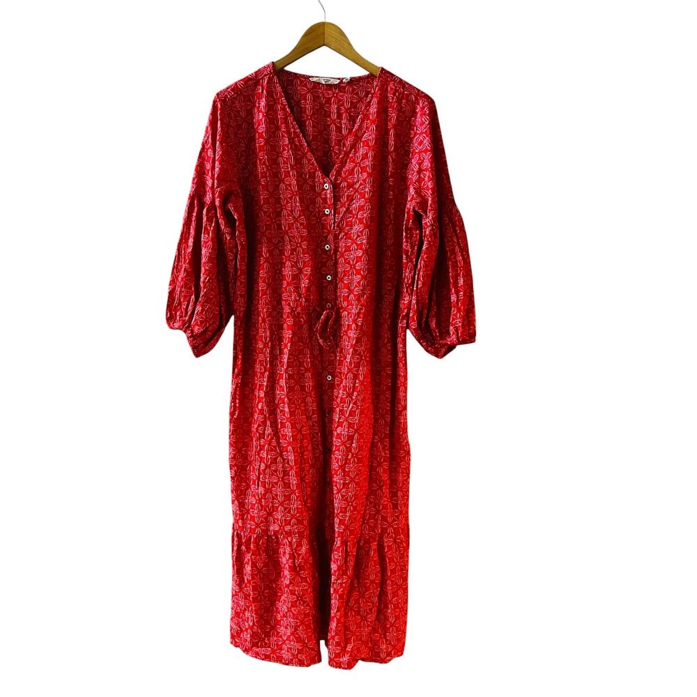 Candace Cameron Bure Printed V Neck Midi Dress Size M Medium Coral - Picture 2 of 7